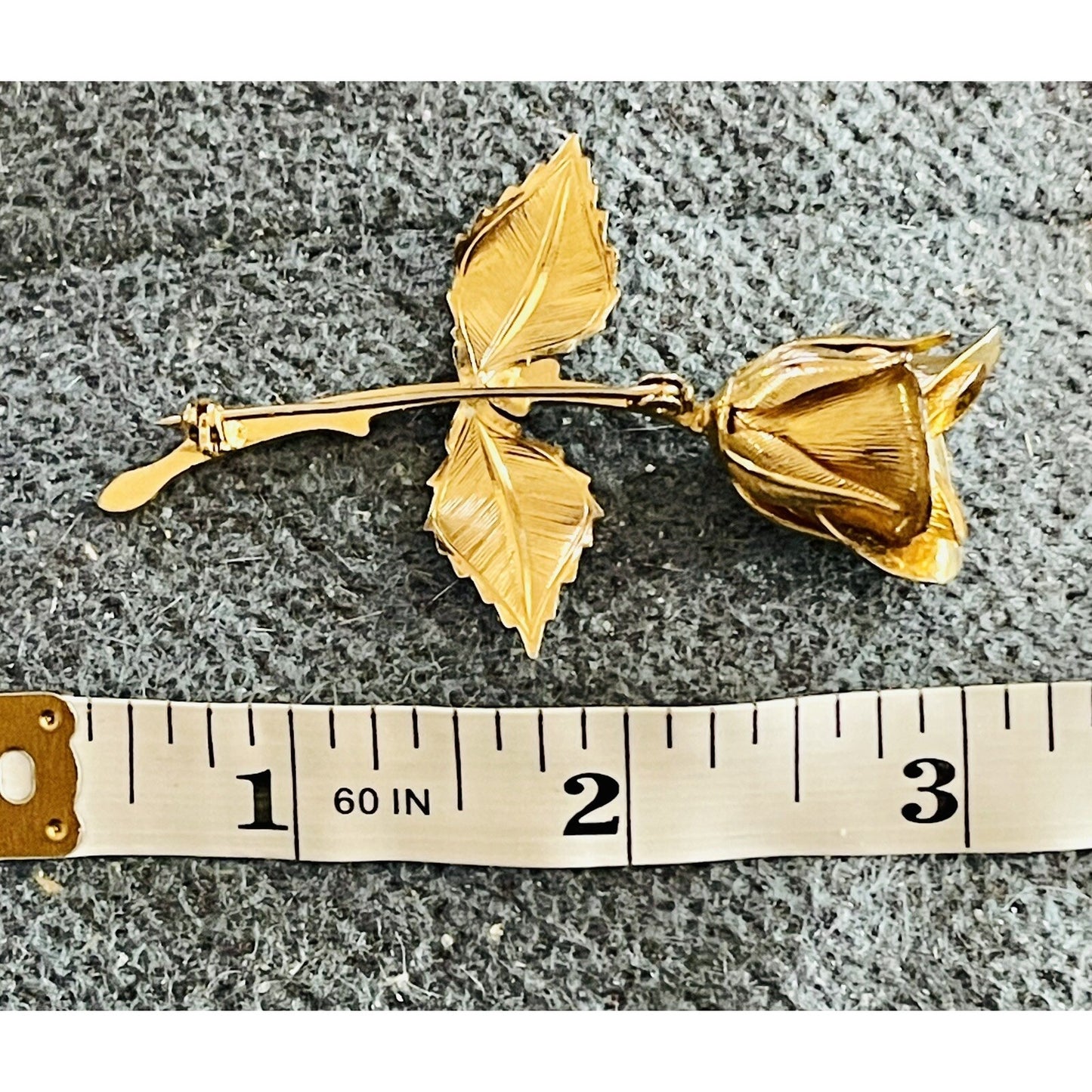 Vintage Rose Flower Texture Carved 3” Gold-tone Brooch EUC