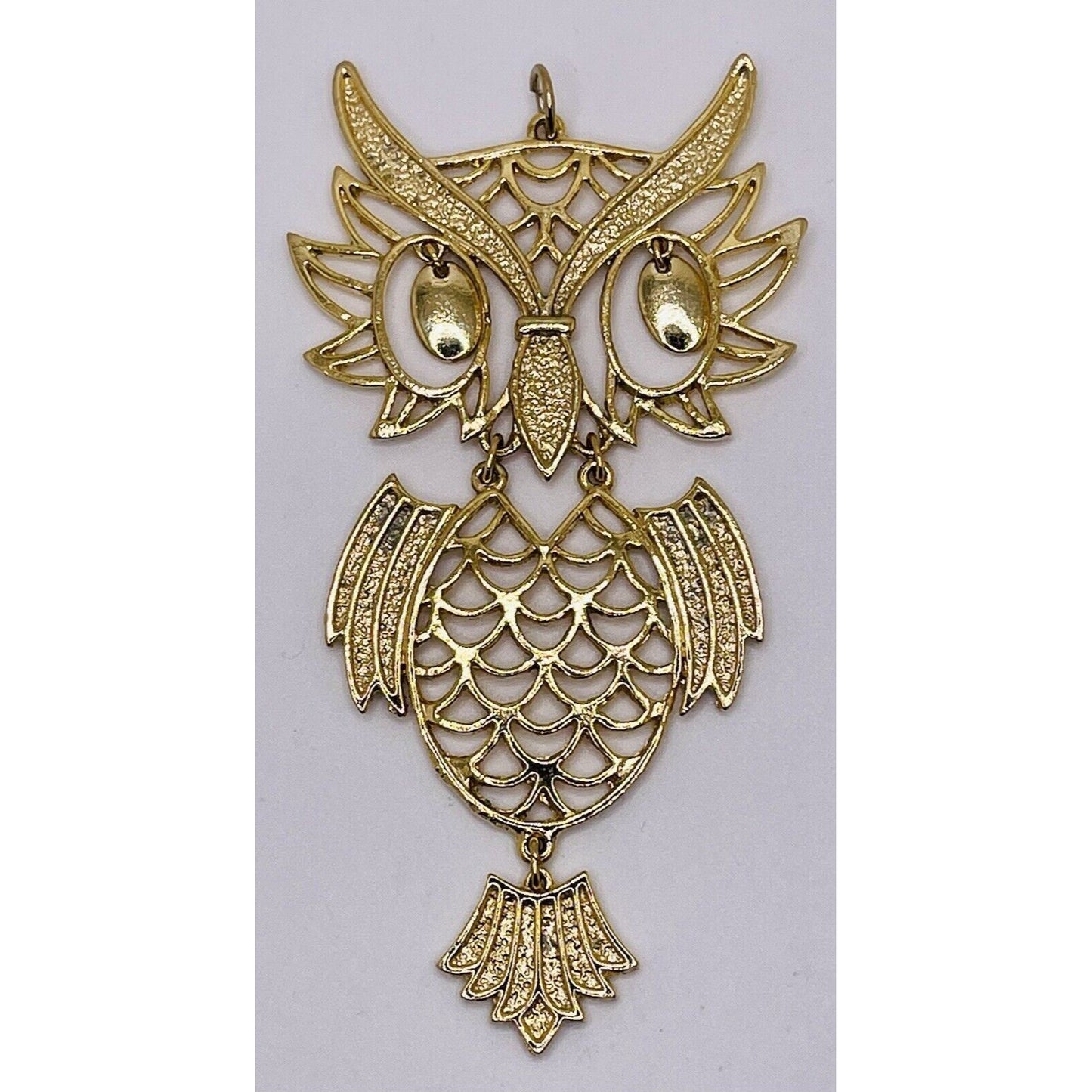 Avon Retro Large Articulated Owl 5" Gold-tone Pendant Gorgeous EUC