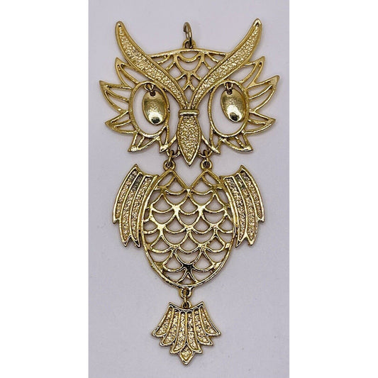 Avon Retro Large Articulated Owl 5" Gold-tone Pendant Gorgeous EUC