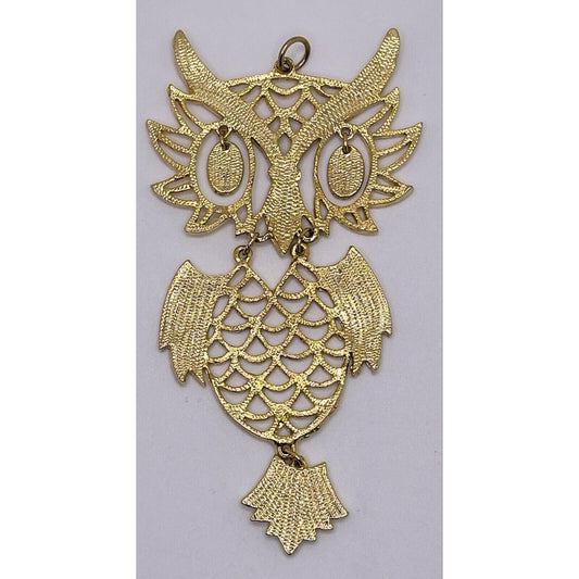 Avon Retro Large Articulated Owl 5" Gold-tone Pendant Gorgeous EUC