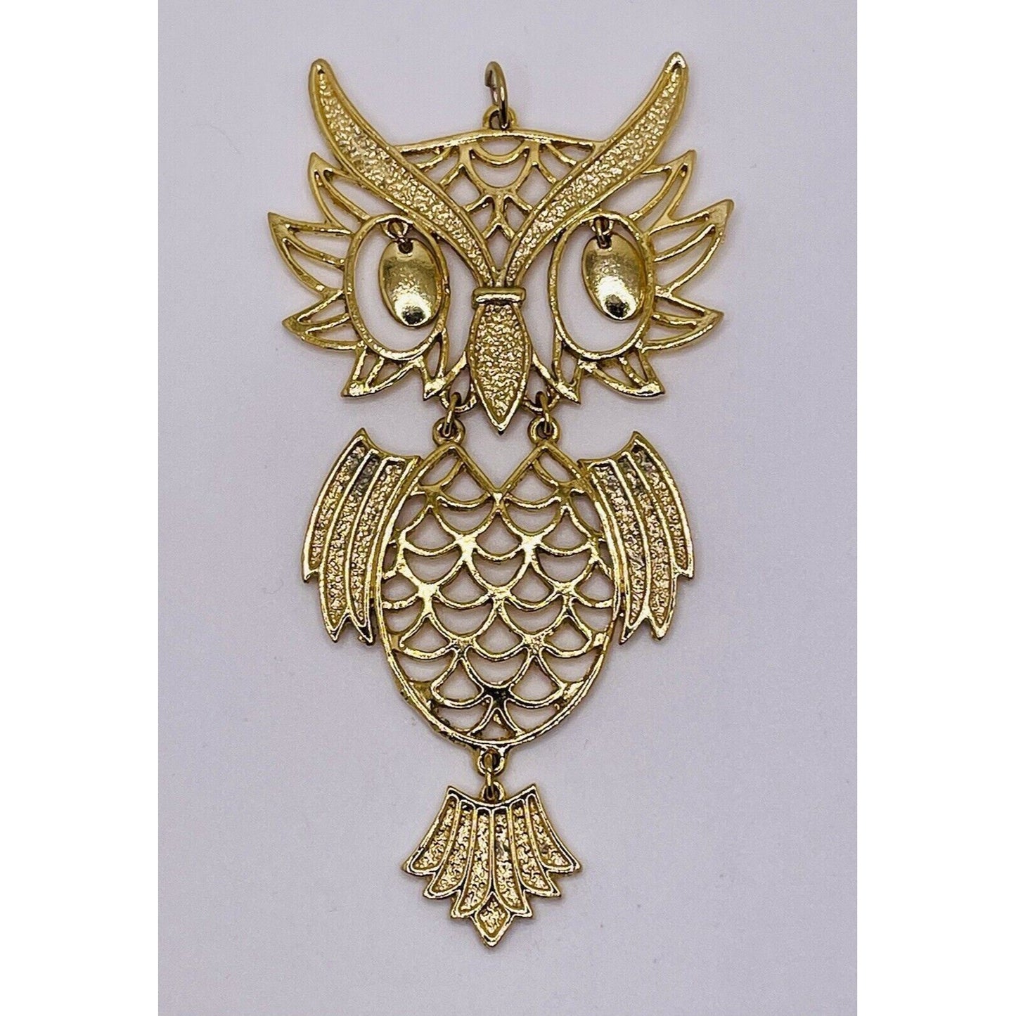 Avon Retro Large Articulated Owl 5" Gold-tone Pendant Gorgeous EUC