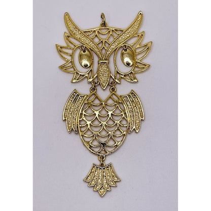 Avon Retro Large Articulated Owl 5" Gold-tone Pendant Gorgeous EUC