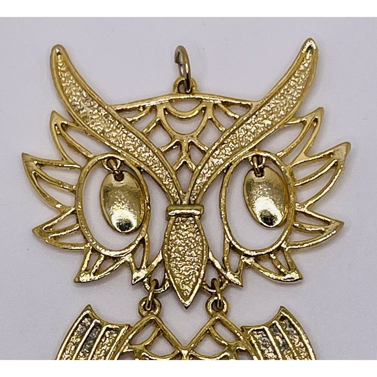Avon Retro Large Articulated Owl 5" Gold-tone Pendant Gorgeous EUC