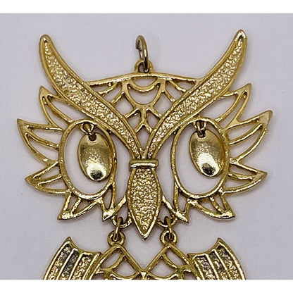 Avon Retro Large Articulated Owl 5" Gold-tone Pendant Gorgeous EUC