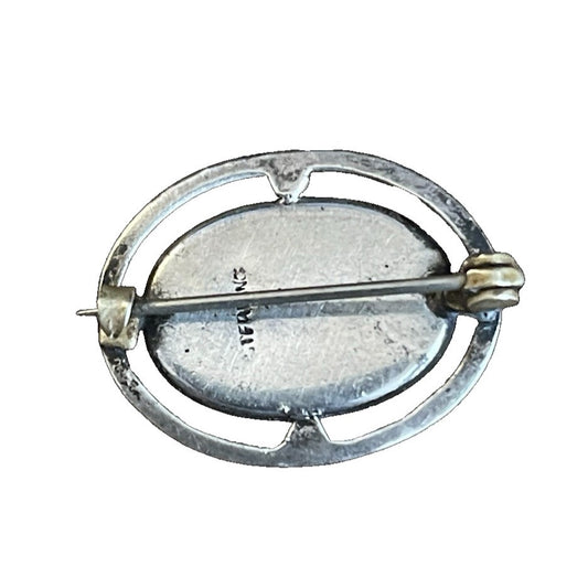 Antique Sterling Silver Blue Moonstone Oval Brooch Pin Art Deco 7g EUC Gorgeous