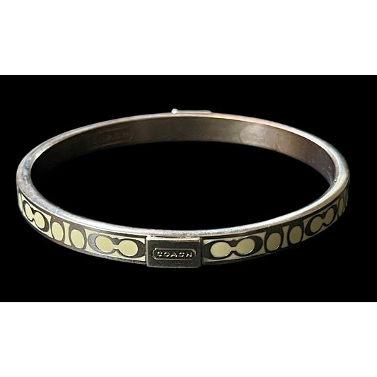 Authentic COACH Gold Tone Enamel Signature C Logo Bangle Bracelet Ivory 7” EUC
