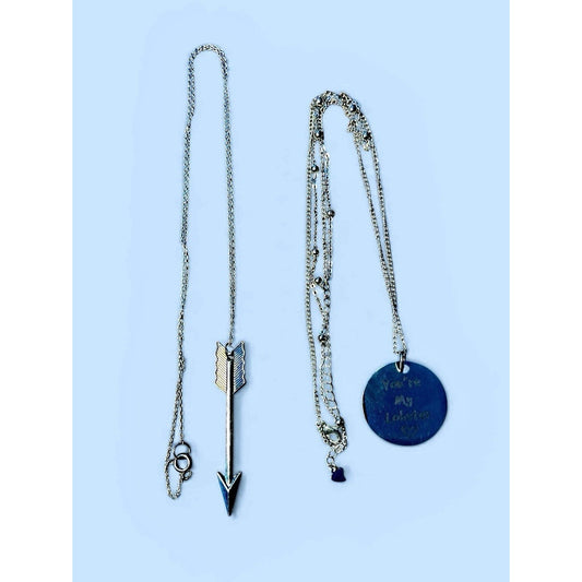 925 Sterling Silver Chain Lobster Pendant Necklace + Arrow Pendant Layering Set