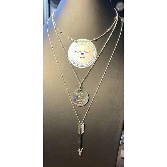 925 Sterling Silver Chain Lobster Pendant Necklace + Arrow Pendant Layering Set