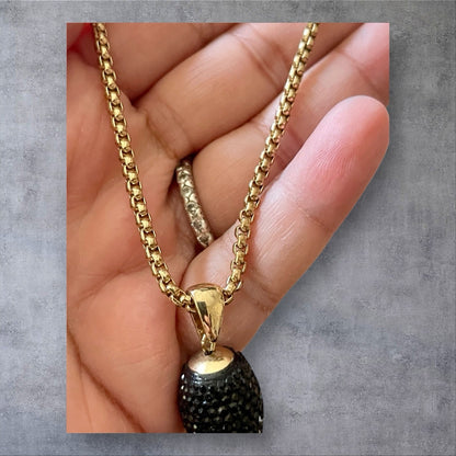Gold Tone Long Tassel Necklace Black Pave Crystal Pendant Statement Chain 42”