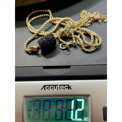 Gold Tone Long Tassel Necklace Black Pave Crystal Pendant Statement Chain 42”