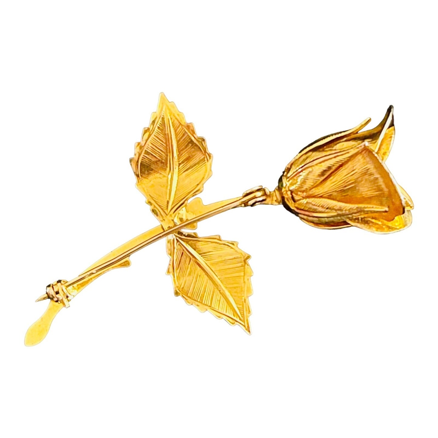 Vintage Rose Flower Texture Carved 3” Gold-tone Brooch EUC