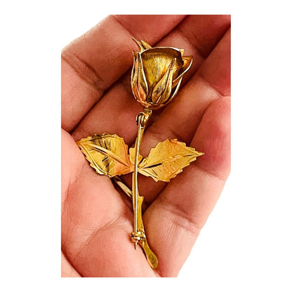 Vintage Rose Flower Texture Carved 3” Gold-tone Brooch EUC