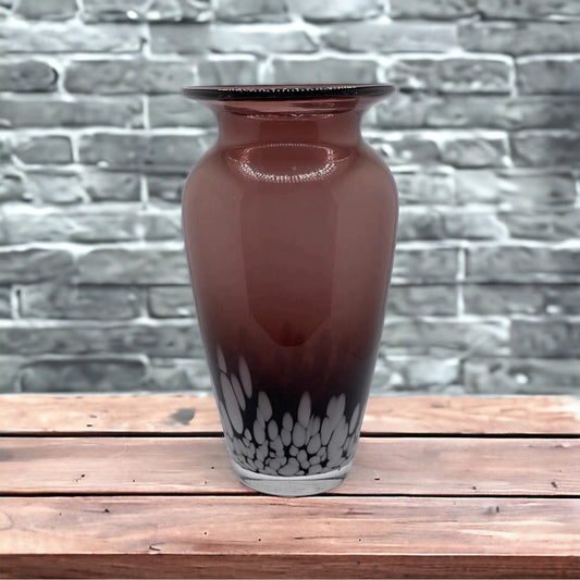 Art Glass Studio Amethyst & White Confetti 8" Modern Glass Vase Gorgeous EUC