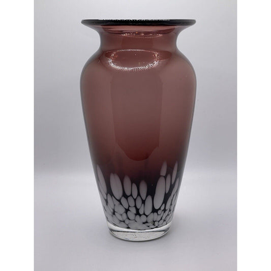Art Glass Studio Amethyst & White Confetti 8" Modern Glass Vase Gorgeous EUC