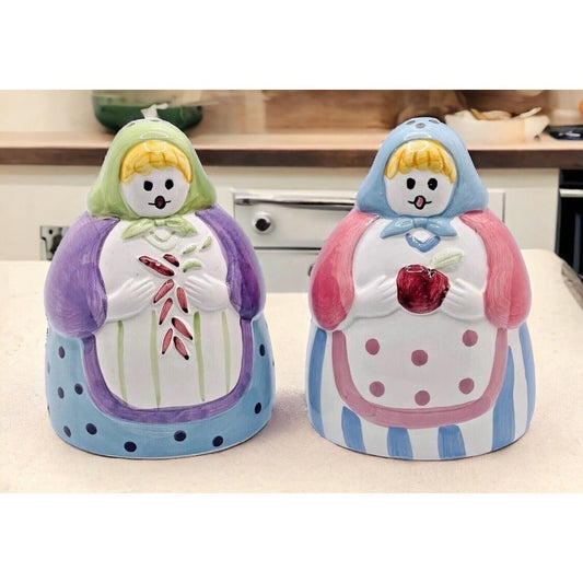 Vintage Dutch Country Ladies Multicolored Salt & Pepper 4" Shakers VGUC ADORBS!