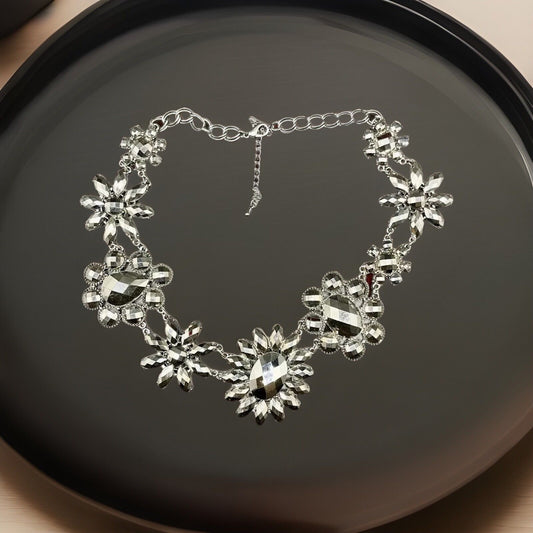 Allure Floral Black Crystal Statement 22" Necklace VGUC Gorgeous